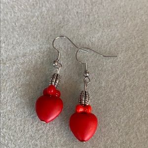 Little red heart earrings with gemstones